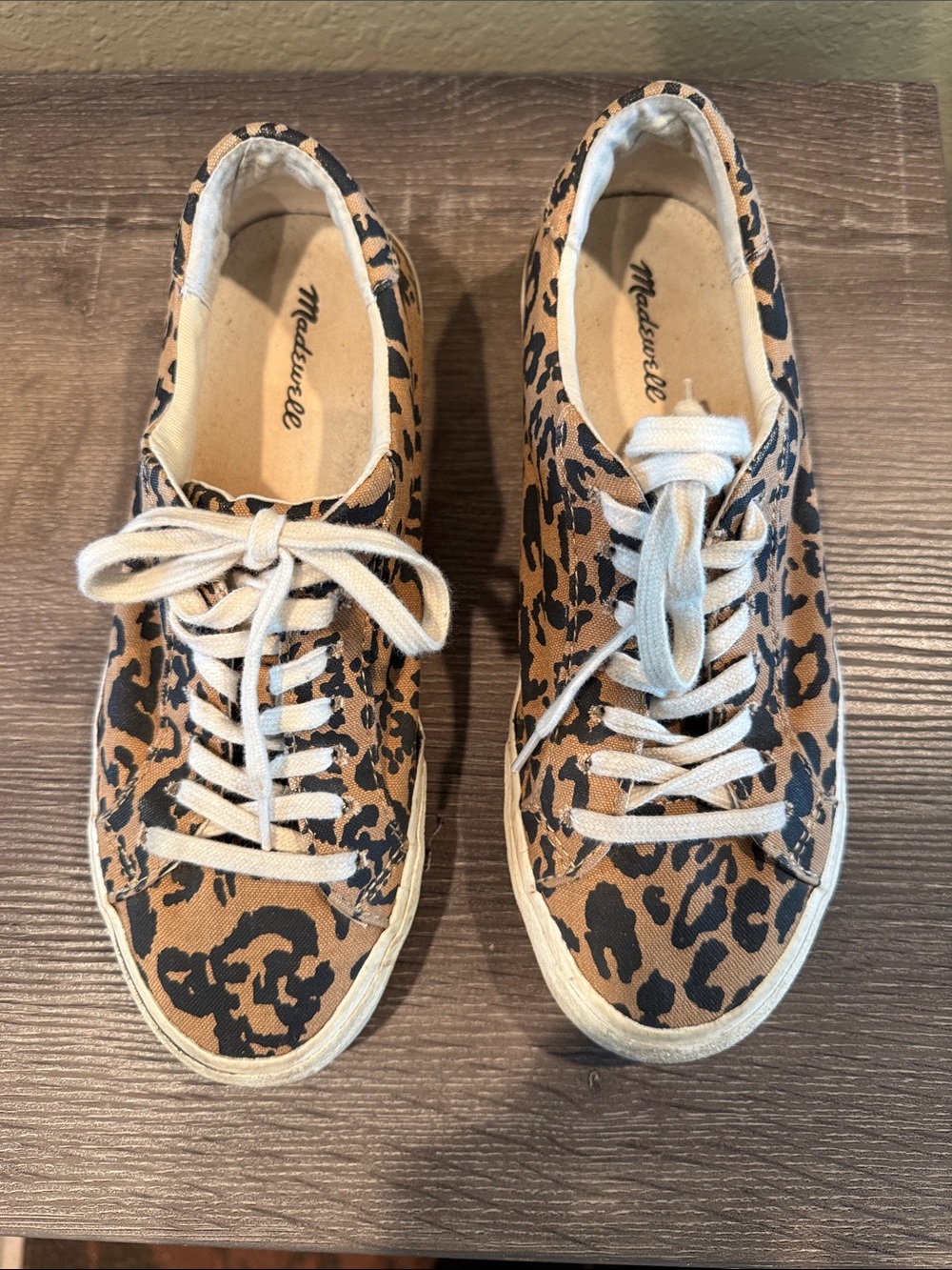 Madewell Leopard-Print Canvas Lace-Up Sneakers in Tan and Black